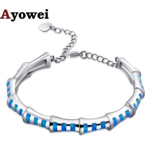 Ayowei blue fire opal 925 silver Bamboo element bracelet fashion jewelry wedding gift preferred OB100A