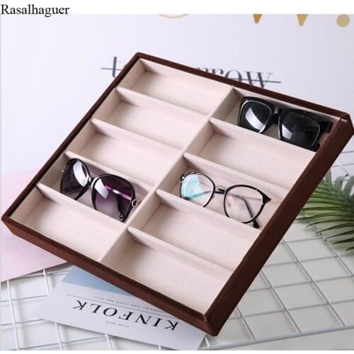 High Quality Beige Velvet 10Grids Sunglasses Display Box Sunglasses Display Jewelry Display Packaging Jewelry Organizer Tray