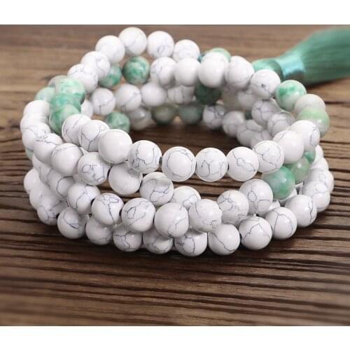 White Turquoises Tassel Long Necklace Pendant Bohemian Yoga Beads Bracelets On Hand Set Friendship Jewelry Gift Dropshiping