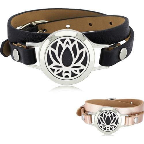 Free with Felt Pads! 25mm 316L stainless steel magnetic essential oil diffusing bracelet with genuine leather band