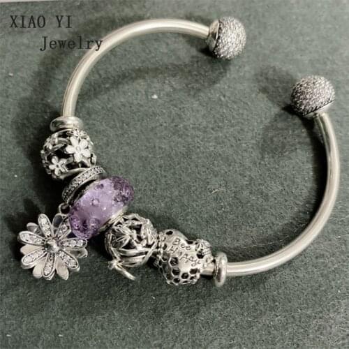 XIAOYI 2020 New 100% S925 Spring Purple daisy bee hollowed-out diy bracelet the hottest thing high quality fashion jewely female
