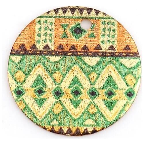 DoreenBeads Fashion Zinc Based Alloy Pendant Charms Round Colorful Geometric Pattern DIY Findings 17mm x 11mm( 3/8"), 10 PCs