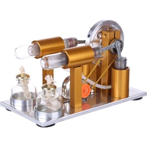 Two-cylinder Stirling Engine Model Physics Experiment Generator Model (Random Color of Bulb) - Golden