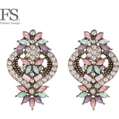 FASHIONSNOOPS New Multicolor Statement Earrings Luxury Rhinestone Large Drop Dangle Earrings Women Party Gifts Jewelry Accessory