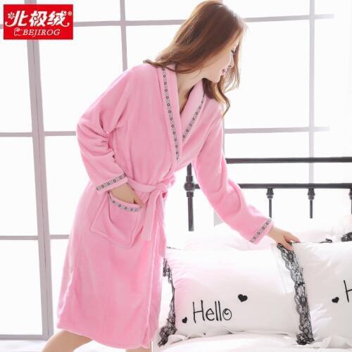 Lady Flannel Sleepwear Girls Coral Fleece Bathrobes Autumn Warm Homewear Students Leisure Pajamas Long Sleeve Robe D-2179