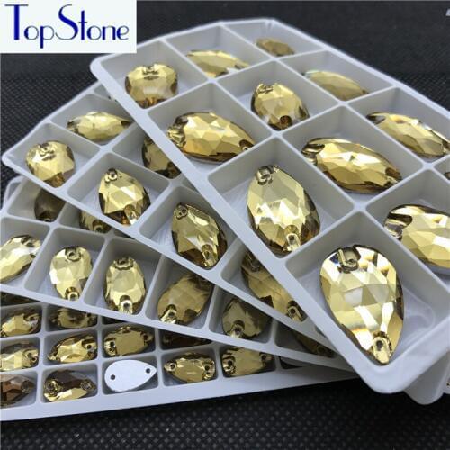 Teardrop Sew On Stone lt c topaz Color 7x12 11x18 13x22 17x28mm Droplet Sewing Glass Crystal Rhinestones Dress garment making