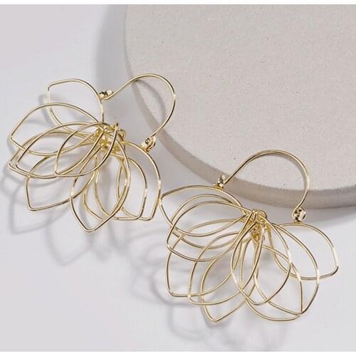 Golden lotus woven Multilayered flowers EAR RING E-014 12pcs/lot