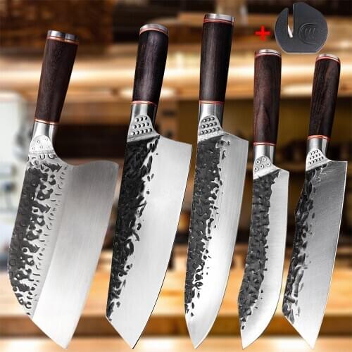 Handmade Forged Chinese Knife Meat Cleaver Butcher Knife Kitchen Chef Knives Boning Knife Kiritsuke Knives with Knife sharpener