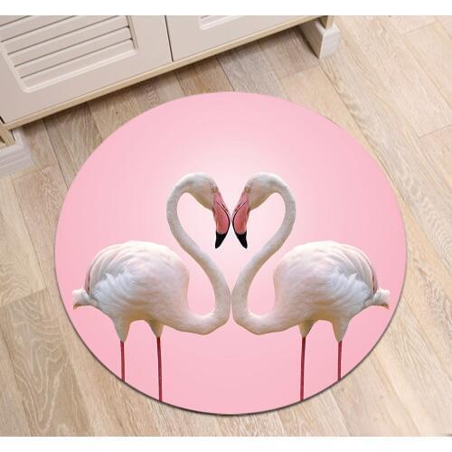 Round Living Room Cushion Childrens Room Bedroom Floor Area Rugs Bathroom Non-Slip Carpets Home Door Mat Flamingos Love Heart