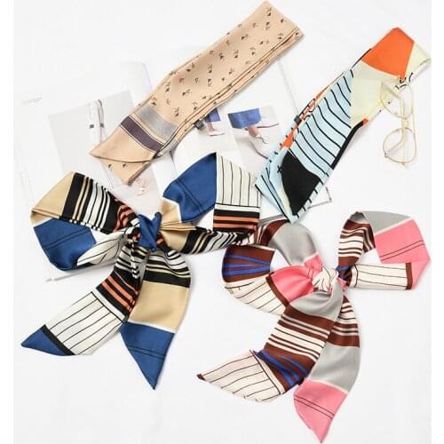 Small Silk Scarf Female Satin Mid-streamer Four Seasons Korean New Style Long Scarf Belt Strap Narrow Neck Tie Bag Handle Ribbon