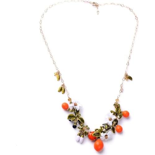 Fashion Fruit Hawaiian Necklace Long Pendants For Women Gold Color Orange Flower Delightful Boutique