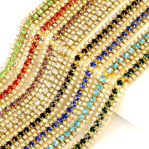 New! Crystal Sew On Rhinestone Cup Chain DIY Beauty SS16 3 Rows 1Yard Fashion Accessories Clear Close Rhinestone Cup Chain B0979