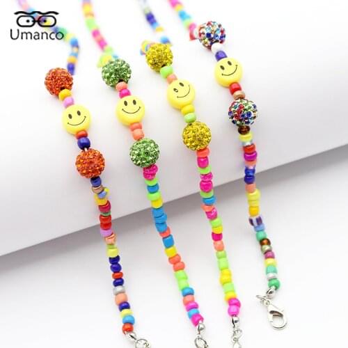 New Fashion Women Sunglasses Chain Colorful Beads Smile Rhinestone Ball Mask Lady Glasses Chains Lanyard Jewelry Accessories