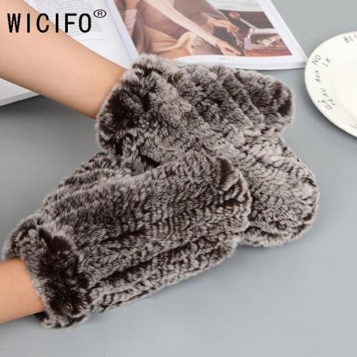New Lady Real Rex Rabbit Fur Gloves Good Elastic Women Winter Knitted Real Rabbit Fur Mittens Natural Real Rex Rabbit Fur Gloves