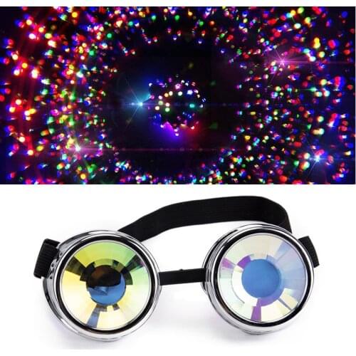 Hotselling New Fashion Desgin Style Colourful Lens Punk Glasses Kaleidoscope Rainbow Crystal Lenses Silver Steampunk Goggle
