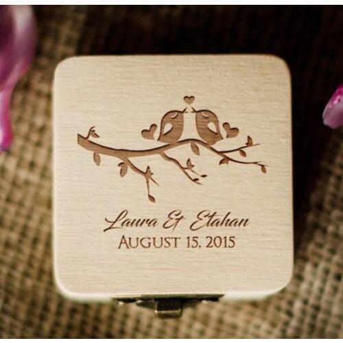 Personalize love birds Geometric rustic wooden wedding proposal Couples Ring bearer Boxes holders engagement party favors