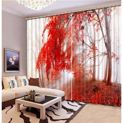 Thickness Polyester/Cotton Blackout Window Curtains Red tree Decoration Living Room Curtains Bedroom Drapes
