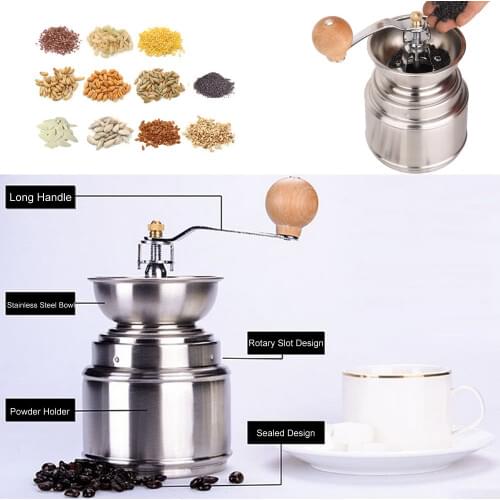 Portable Manual Coffee Grinder with Adjustable Ceramic Burr Stainless Steel Coffee Bean Pepper Mill Tool