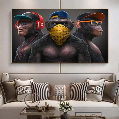 3 Monkeys Poster Cool Graffiti Street Art Canvas Painting Wall Art For Living Room Home Decor Posters And Prints Wall Decoration