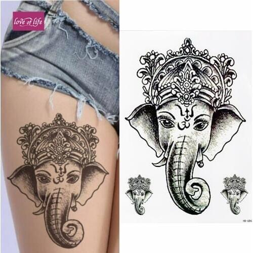 REALISTIC TEMPORARY TATTOO - GANESHA ELEPHANT - WOMANS, GIRLS, KIDS FAKE TATTOO