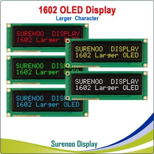 Real OLED Display, Military Level Larger 1602 162 Character LCD Module Screen LCM build-in WS0010, Support Serial SPI