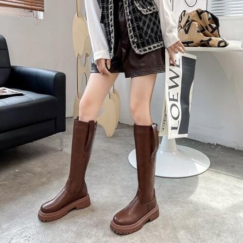 Knee High Boots Women Shoes Winter Warm Platform Long Boots Street Style Multicolor Chunky Boots Women Botines Mujer 2021
