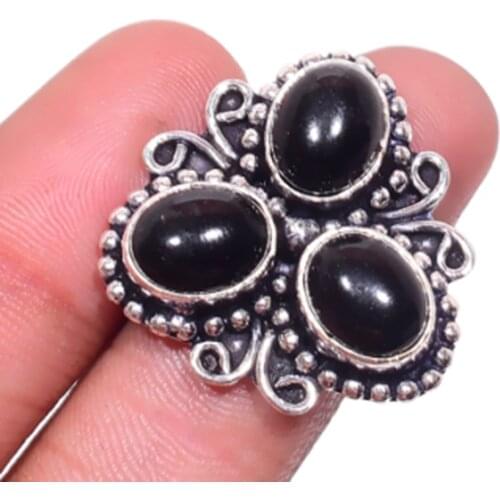 Black Onyx Ring Silver Overlay over Copper , USA SIZE:5.75 , R4598