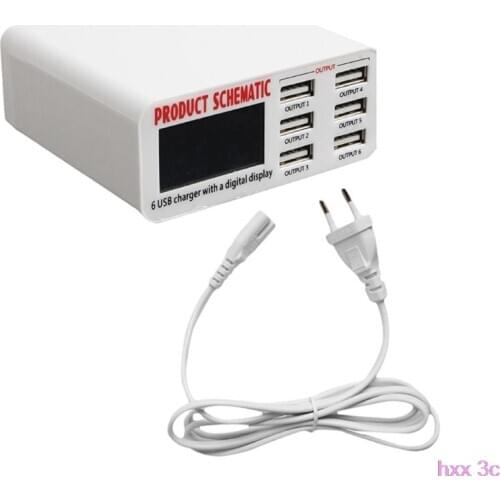 New EU/US/UK Plug 6A 6 USB Port Fast Charger HUB Wall Charging Adapter LCD Screen