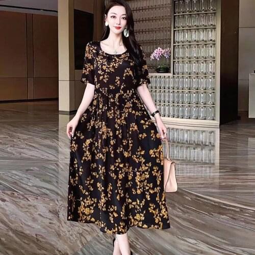 Silk Dress Young plus Size Short Sleeve Large Swing Mulberry Silk Skirt 2021 Summer New