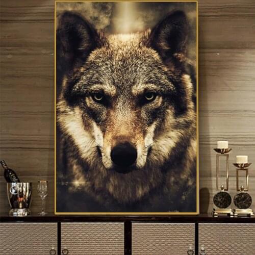 Modern Prints Wild Brown Wolf Head and Nordic Home Decor Living Room Animal Art Picture Painting Poster canvas art