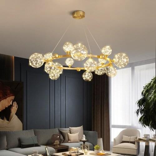 Modern LED Chandelier Lighting Postmodern Glass Ball Gypsophila Ceiling Hanging Lamp for Hall Dining Kitchen Island Round Lustre