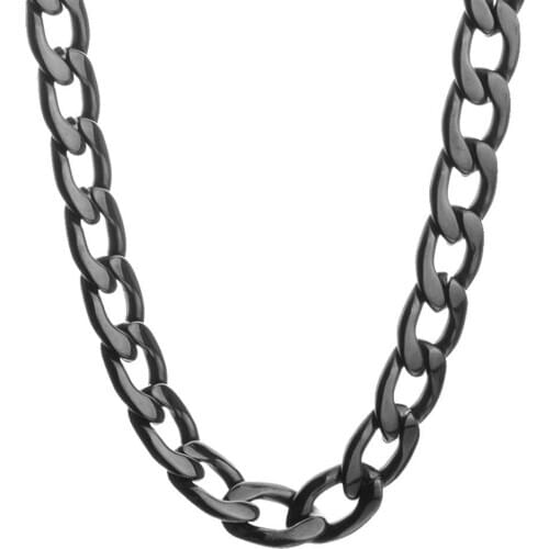 Tiasri Figaro Link Chain Jewelry Classic Curb Necklace 9/11MM Stainless Steel Black Color Chain Men Women Hip hop Male Jewelry