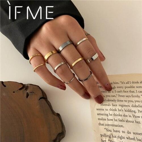 IF ME Simple Gold Silver Color Metal Finger Rings Set for Women Girl Trendy Wide Round Circle Knuckle Rings Female Jewelry New