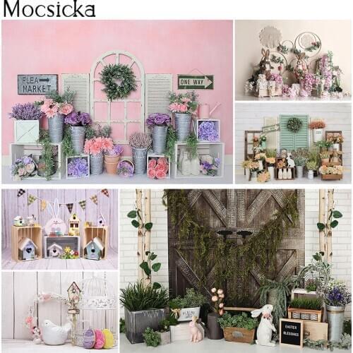 Spring Easter Egg Wood Floor Backdrop for Photography Rabbint Newborn Kids Portrait Photography Background Cake Smash Banner