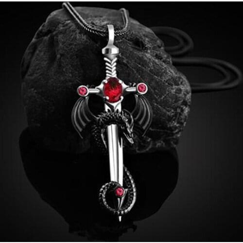 Ethnic style vintage hip-hop Jewelry on the neck retro dragon sword pure tin pendant titanium steel chain necklace men