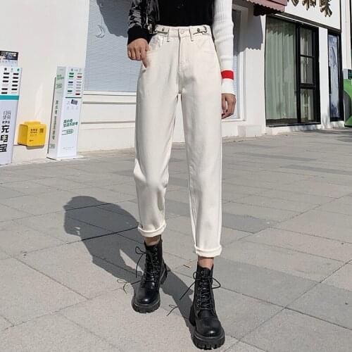 High Waist Ankle Length Harem Pants Casual Loose Buttons Adjust Vintage Denim Mom Jeans Harajuk Plus Size Baggy Woman Jeans