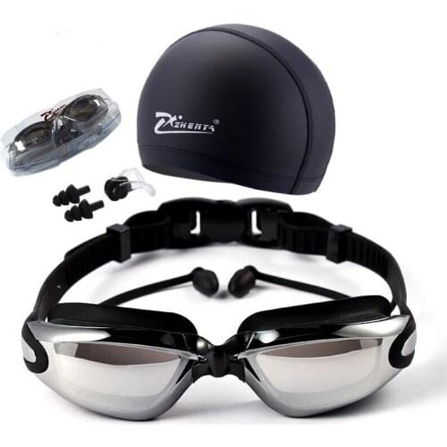 Swimming Goggles Ear Plugs 5 in 1 Swimming Cap Nose Clip Case No Leaking Anti Fog UV Protection for Adult Men Women Kids Child