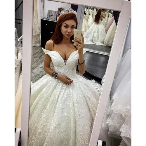 2020 New Princess Backless Off the Shoulder Wedding Dresses Ball Gown Sleeveless Appliques Lace vestido de novia robe de mariee