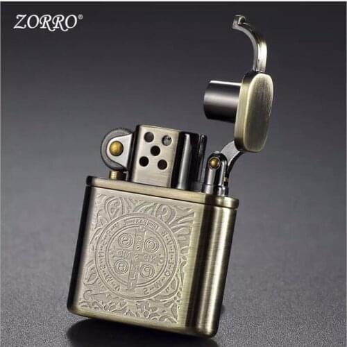 Zorro Pure Copper Kerosene Lighter Brass Fine Carving Classic Pattern Kitchen Accessories Gasoline Lighter Business Gift