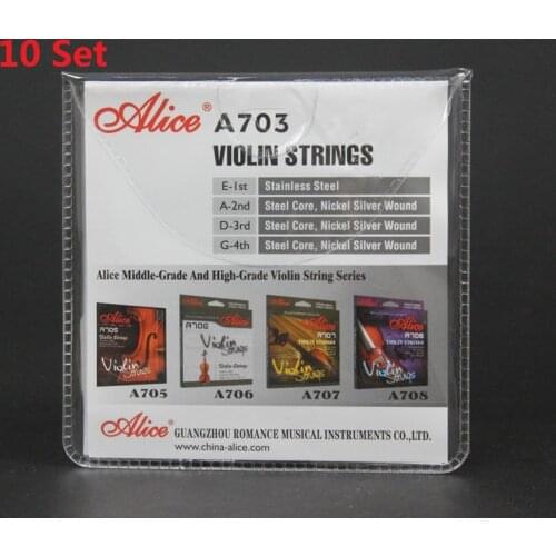 10 Sets Lot Alice Stainless Steel Core Nickel Silver Violin Strings A703