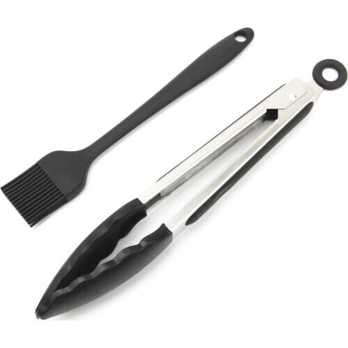 2Pcs/Set Creative Silicone BBQ Tong and Oil Basting Brush Outdoor Barbecue Food Meat Tongs Bread Pizza Clips Kitchen Tools