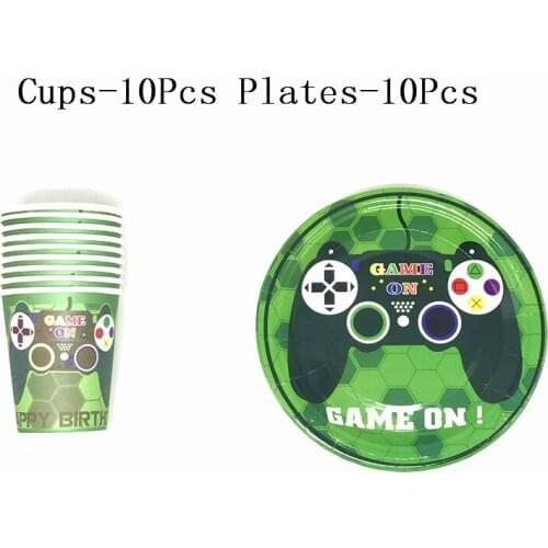 20-40pcs lot Happy Birthday Party Green Game On Theme Cups Kids Favors Plates Baby Shower Decoration Disposable Dishes Tableware