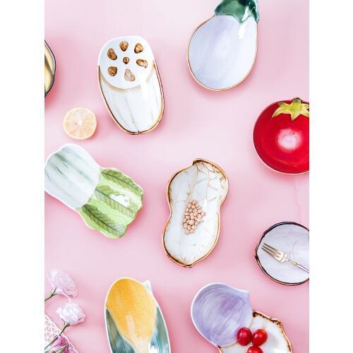 3D Small Cute Vegetable Ceramic Snack Dish PLate Dessert Bowl Japanese Snack Fruit Salad Bowl Jewelry Tray Decorative Tableware