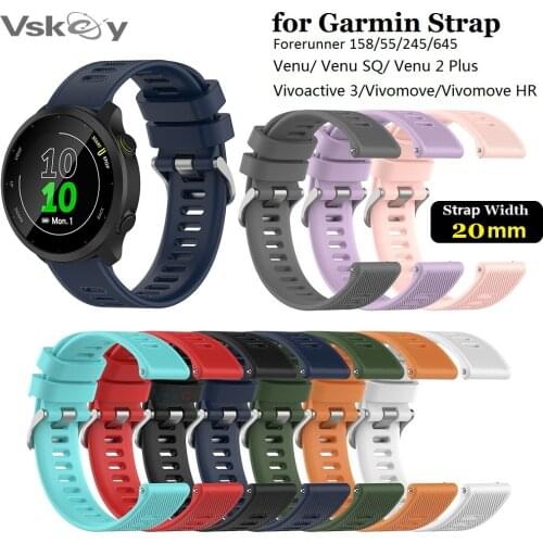 100pcs Smart Watch Strap for Garmin Forerunner 55 158 Soft Silicone 20mm Replacement Wrist Band Straps