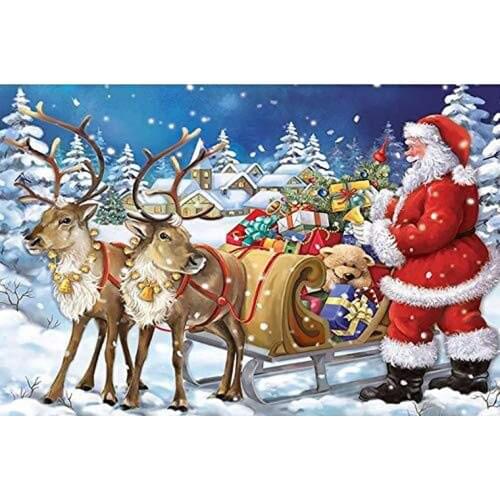 5D DIY Christmas Poured Glue Diamond Painting Kits Scalloped Edge Animals Full Round Mosaic Sleigh Santa Winter Embroidery Decor
