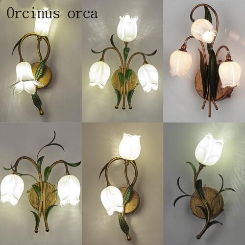 American creative flower wall lamp living room background restaurant bedroom bedside lamp garden romantic rose glass wall lamp
