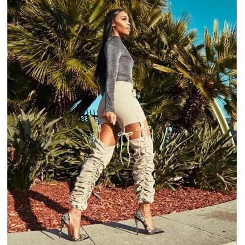 Women Gothic Punk Pants Female Sexy Elastic Stretch Bandages Hollow Out Slim Pencil Pant Women Casual Pleated Trouser Plus Size