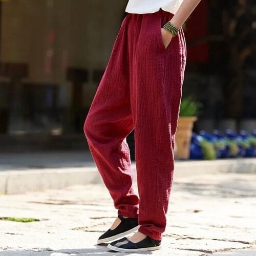 Plus Size Cotton Linen Harem Pants Women Summer Elastic waist Candy Colors hip hop Trousers large size 5xl 6XL 7XL Autumn pants