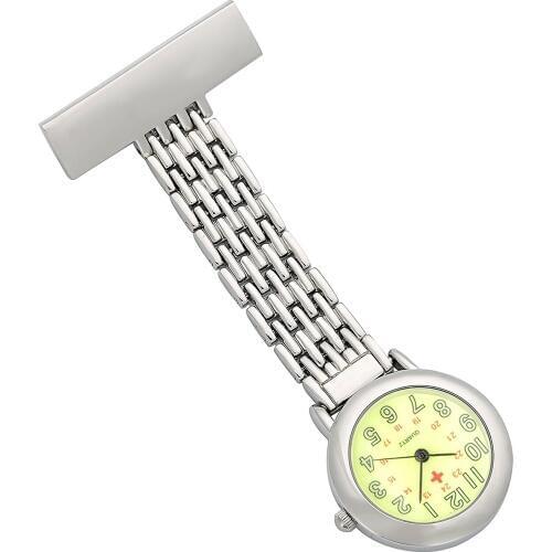 WEI PENG Nurses Lapel Pin Watch 24hr Military Time Analog Infection Control Watch Green Dial Reloj De Bolsillo