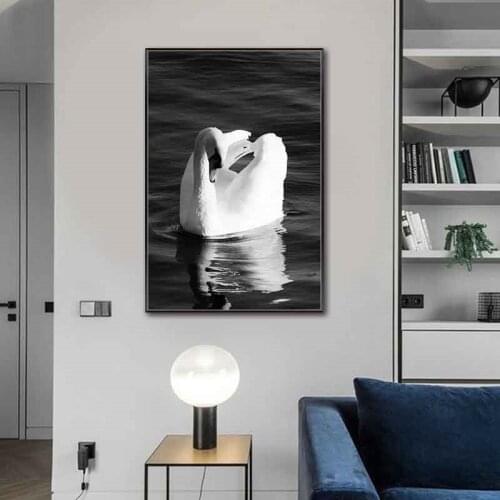 Black White Fashion Poster Elegant Dancing Girl Swan Wall Art Canvas Painting Nordic Vintage Wall Picture For Living Room Decor